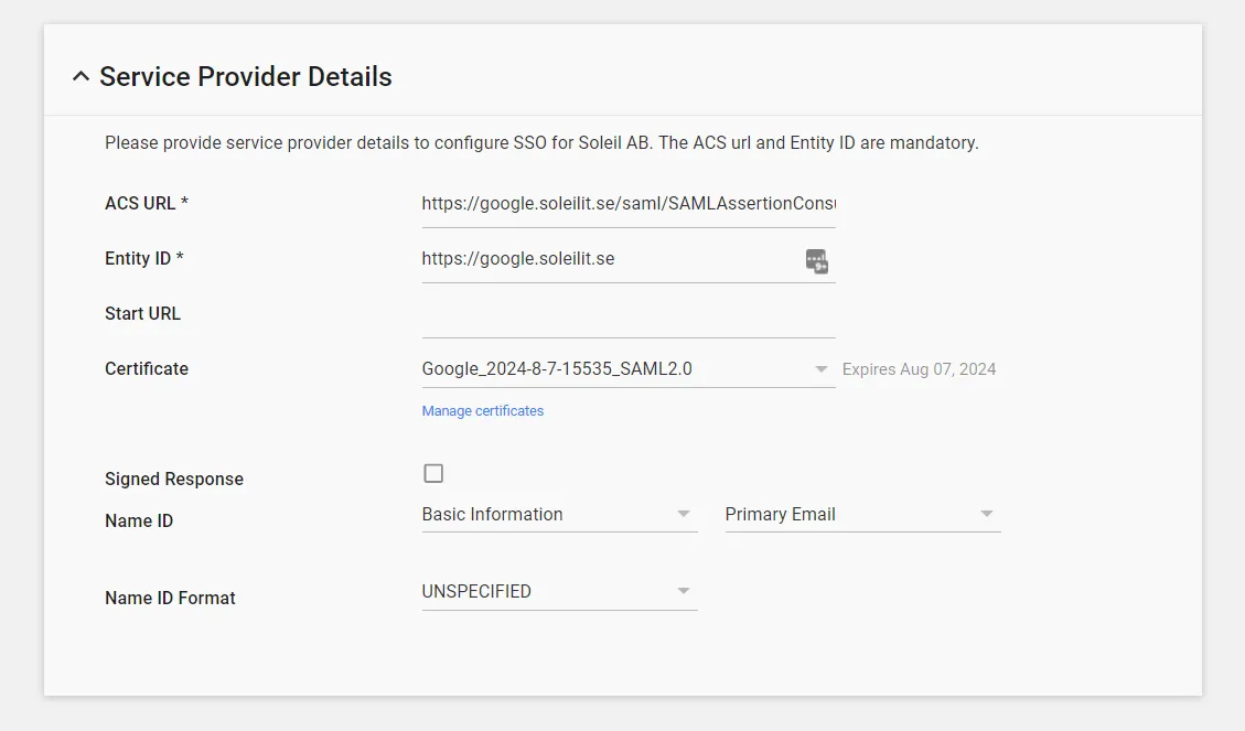 Service provider details